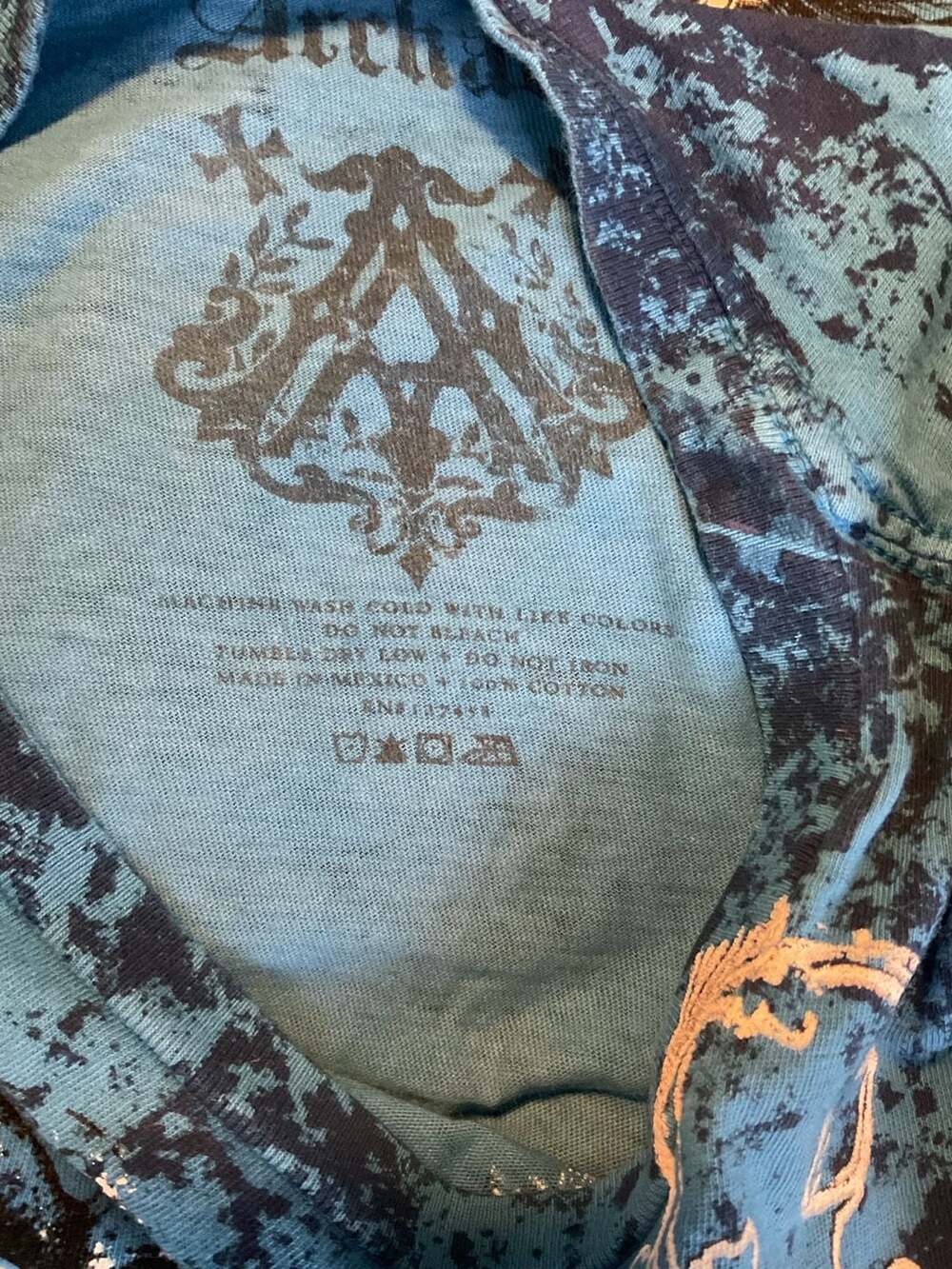 Archaic by Affliction Blue Grunge Graphic Wing Crest T-Shirt - Picture 3 of 4